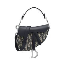 Mini Saddle Jacquard Oblique und Glattes Blaues Kalbsleder