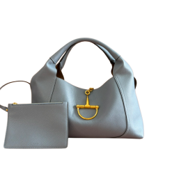 Softbit Maxi Schultertasche Blassblaues Genarbtes Leder