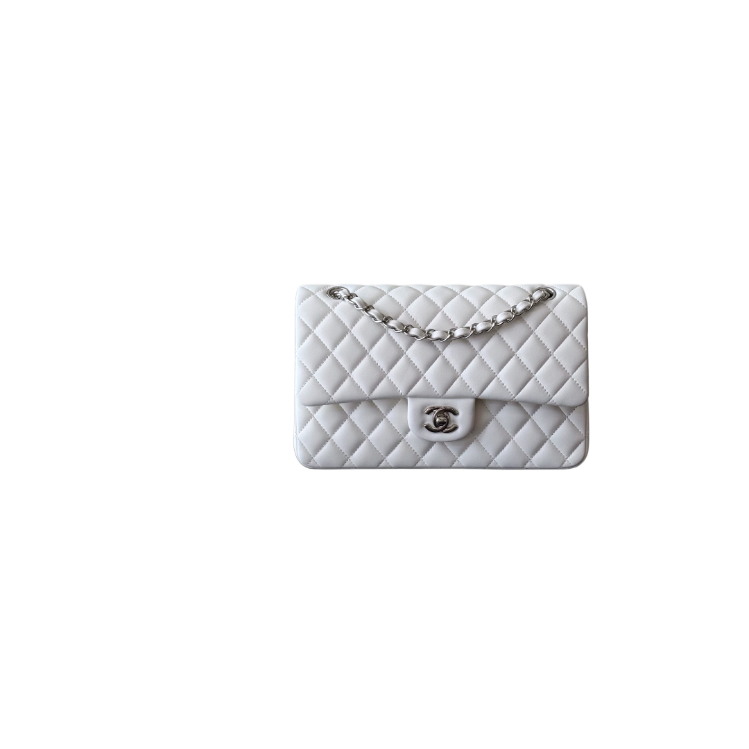 Klassiche 11.12 Tasche Lammleder Silberfarbenes Metall Weiß 15.5x25.5x6.5cm