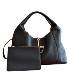 Softbit Maxi Schultertasche  Schwarzes Genarbtes Leder