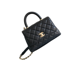 Coco Henkeltasche Lammleder Goldfarbenem Metall Schwarz