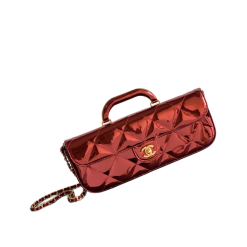 Grosse Pattentasche Mit Griff Kalbsleder In Spiegelglanzoptik Goldfarbenes Metall Bordeaux