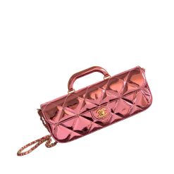 Grosse Pattentasche Mit Griff Kalbsleder In Spiegelglanzoptik Goldfarbenes Metall Fuchsie