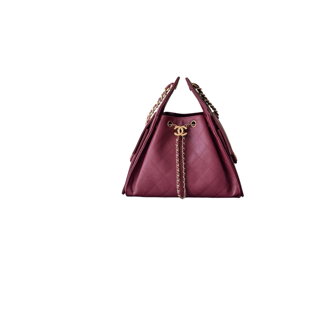 Kleine 25 Tasche Genarbtes Kalbsleder Goldfarbenes Metall Bordeaux