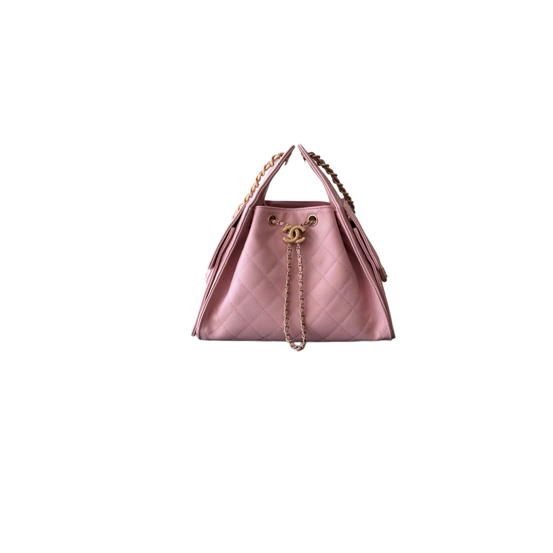 Kleine 25 Tasche Genarbtes Kalbsleder Goldfarbenes Metall Rose