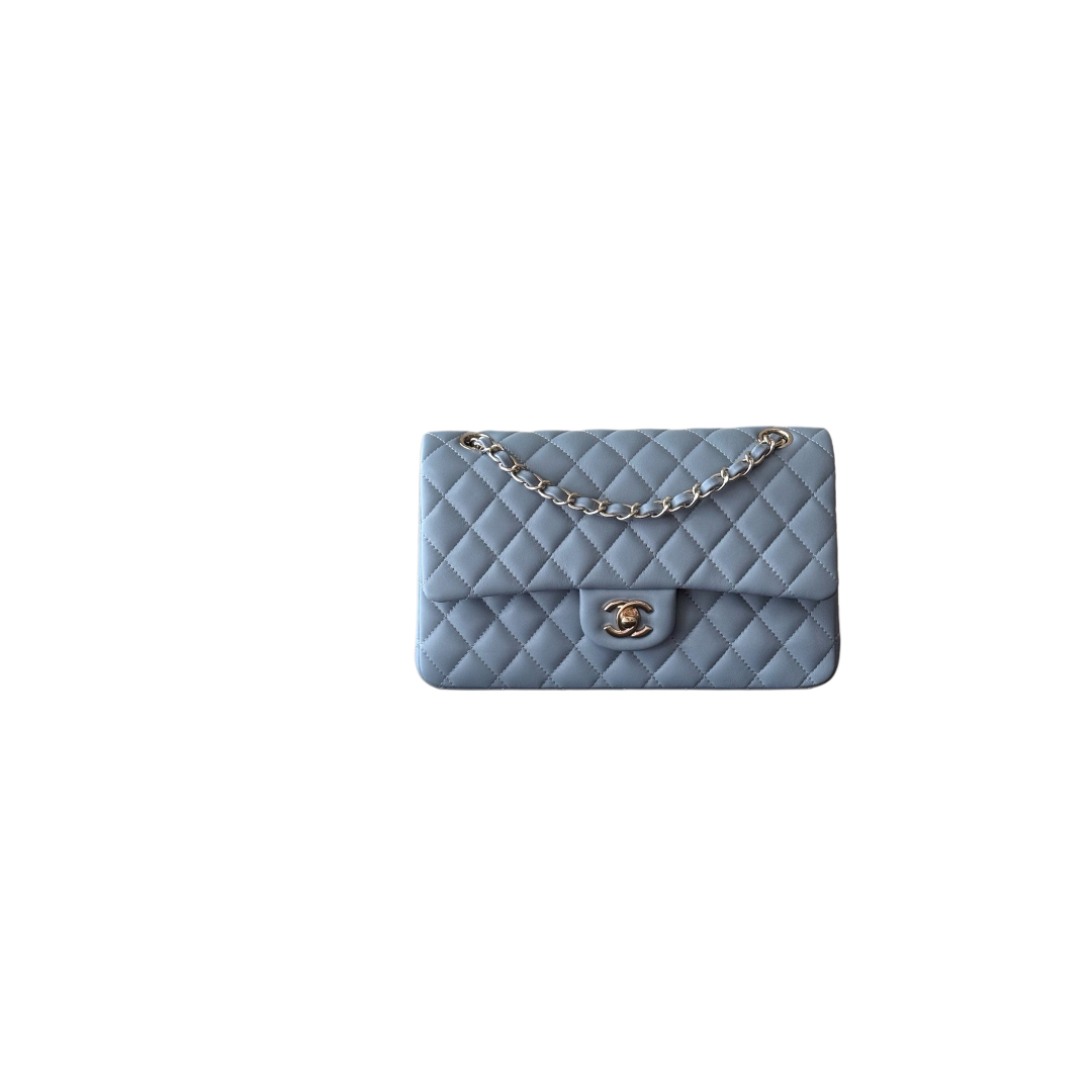 Klassiche 11.12 Tasche Lammleder Goldfarbenes Metall Meer 15.5x25.5x6.5cm