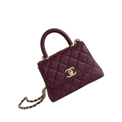 Mini Coco Henkeltasche Lammleder Goldfarbenem Metall Schwarz Rotwein