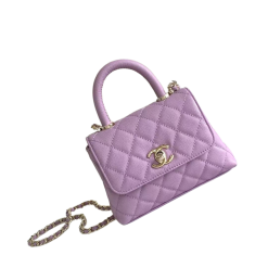 Mini Coco Henkeltasche Lammleder Goldfarbenem Metall Schwarz Fliederfarben