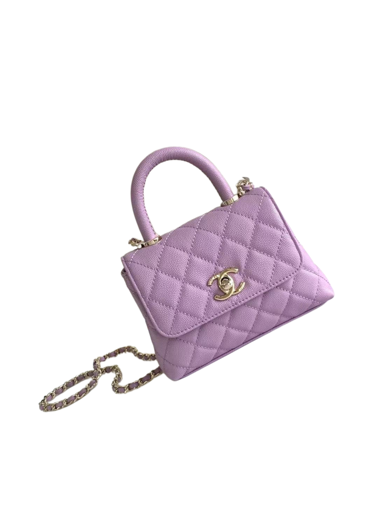 Mini Coco Henkeltasche Lammleder Goldfarbenem Metall Schwarz Fliederfarben