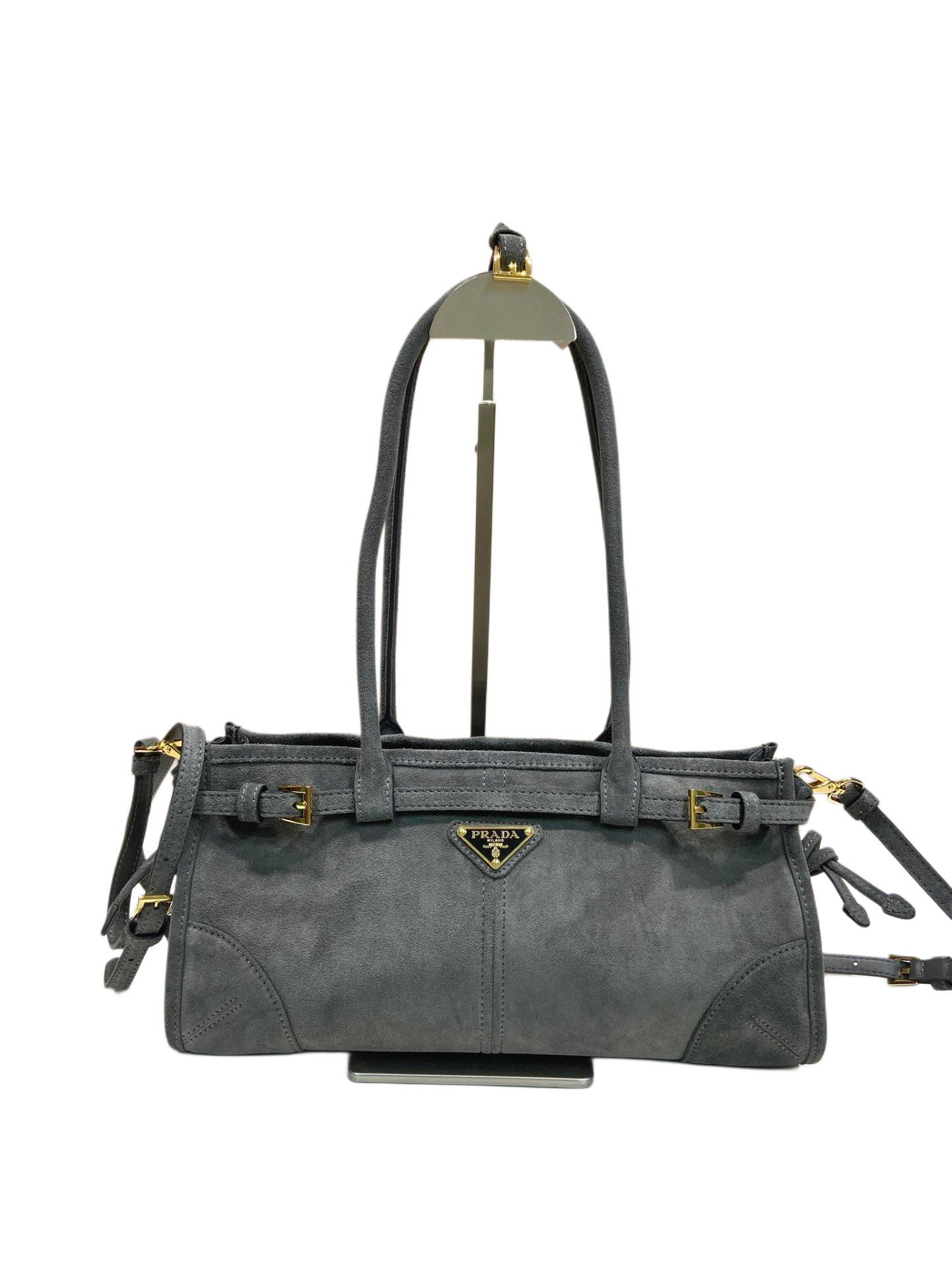 Bonnie Medium Handtasche Aus Wildleder Anthrazitgrau