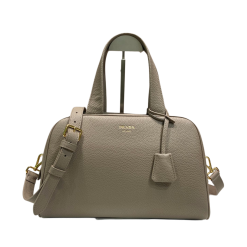 Große Henkeltasche Aus Leder Lehmgrau