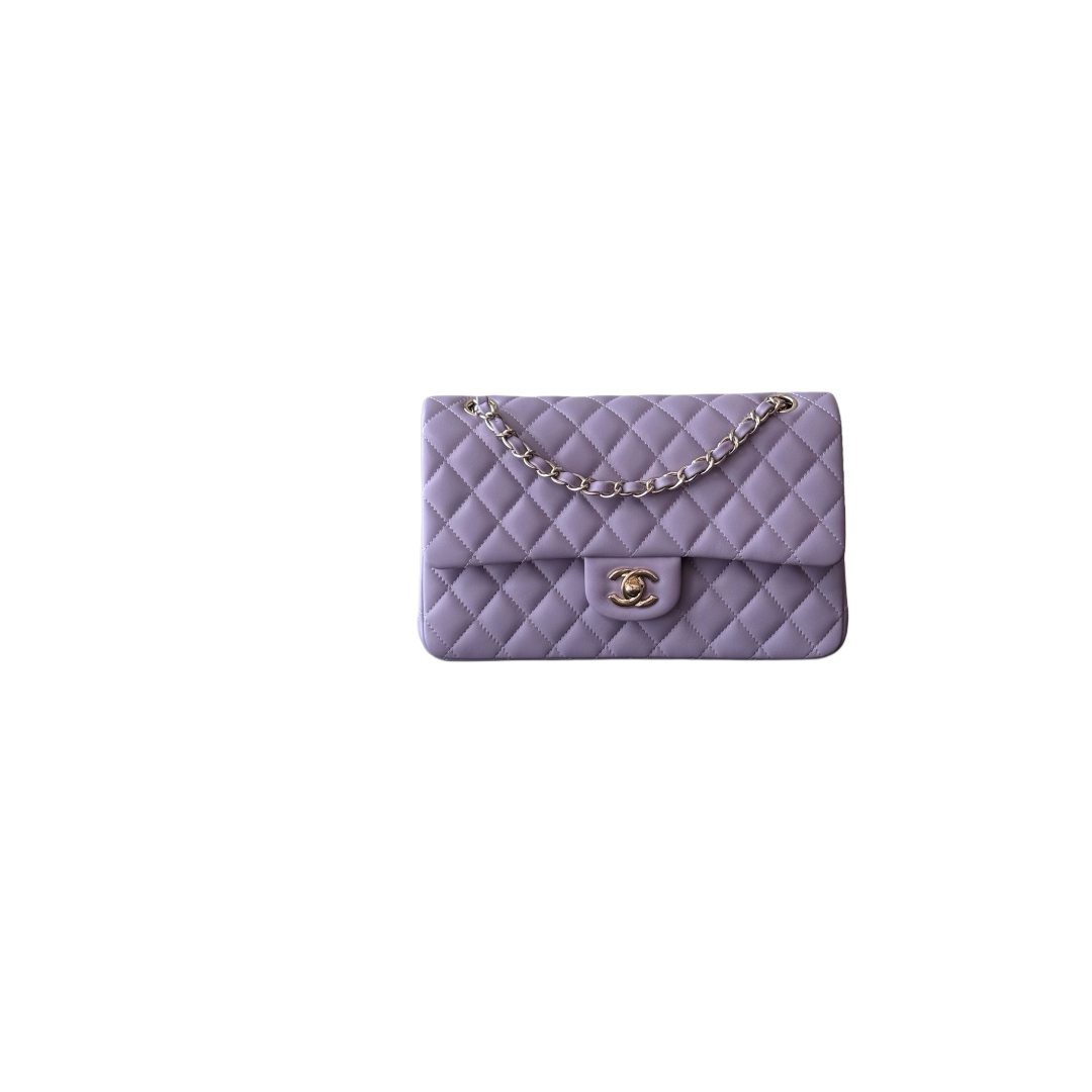 Klassiche 11.12 Tasche Lammleder Goldfarbenes Metall Fliederfarben 15.5x25.5x6.5cm