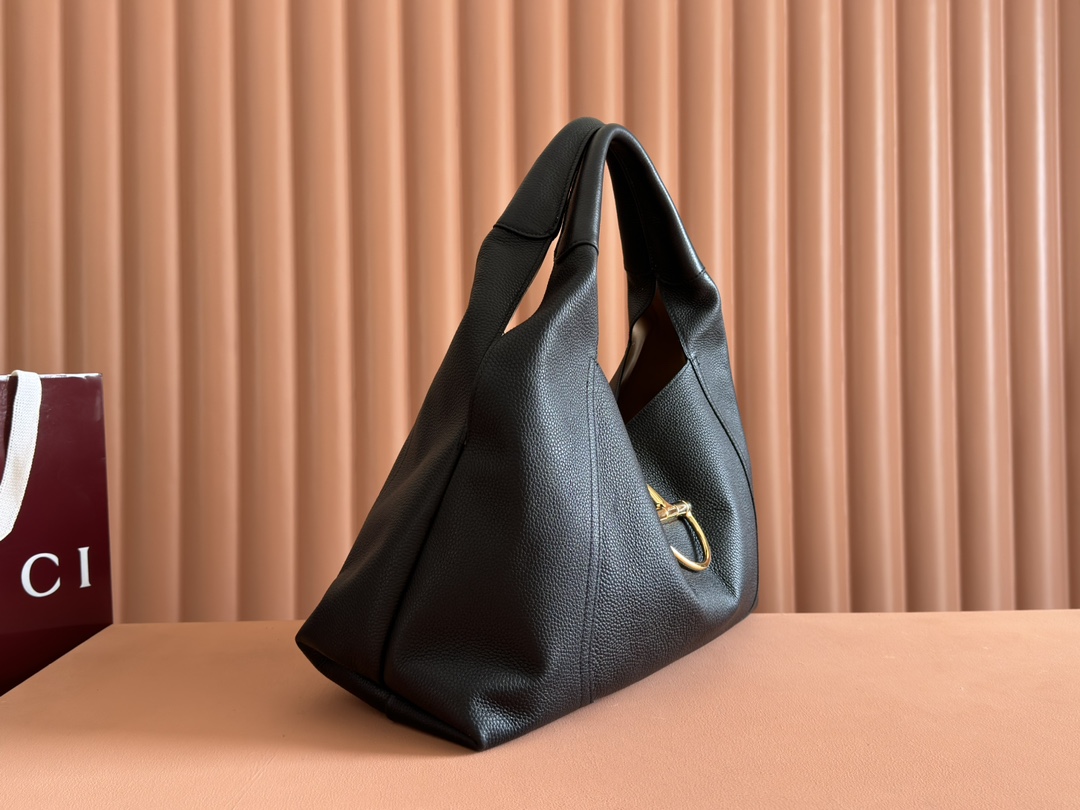 Softbit Maxi Schultertasche Schwarzes Genarbtes Leder – Bild 6