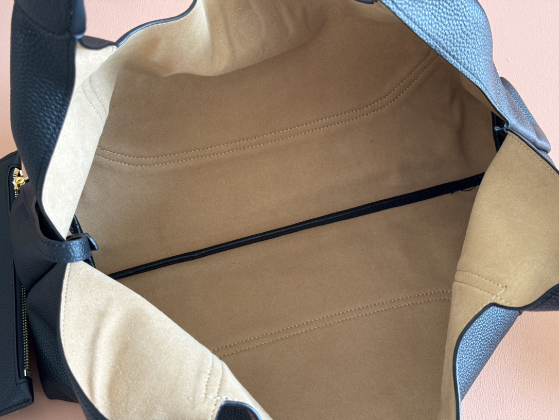 Softbit Maxi Schultertasche Schwarzes Genarbtes Leder – Bild 11